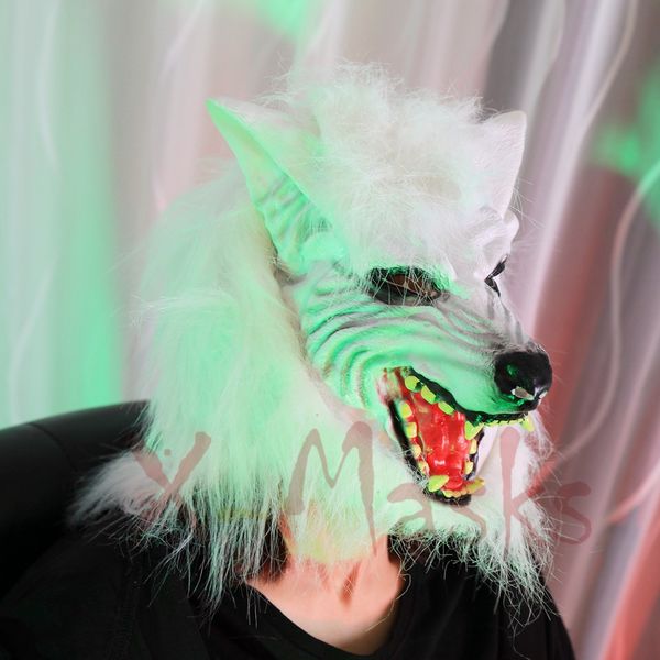 

white wolf masks latex mask hood party masks horror real animal head maske maska masker scary horror terror zombie