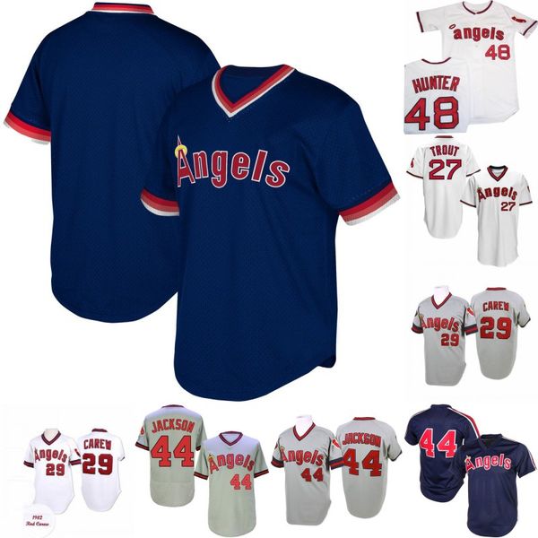 

Mens Los Angeles 27 Mike Trout 29 Rod Carew California Reggie Jackson 48 Torii Hunter 54 Ervin Santana Angels Retro Baseball Jerseys S-XXXL