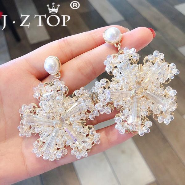 

women vintage imitation pearl crystal snowflake earrings exaggerated flower stud earrings pendientes mujer moda 2019, Golden;silver