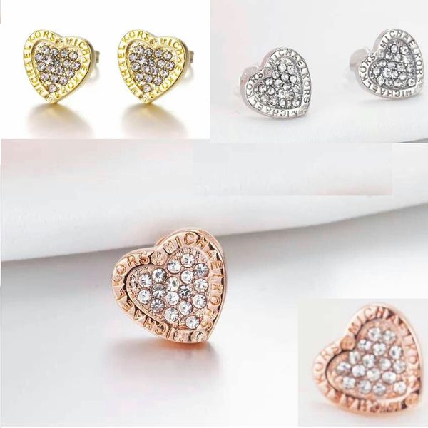 

Fashion Logo Pave Tone Stud Earrings High quality crystal heart Earings fashion brand Wedding jewelry for women girls