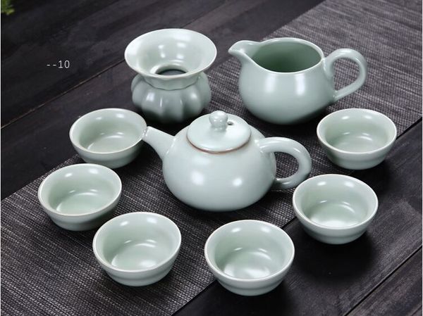 

10 head ru kiln tea set kung fu teacup porcelain opening piece a complete set of business meeting sales gifts ceramic new year gift