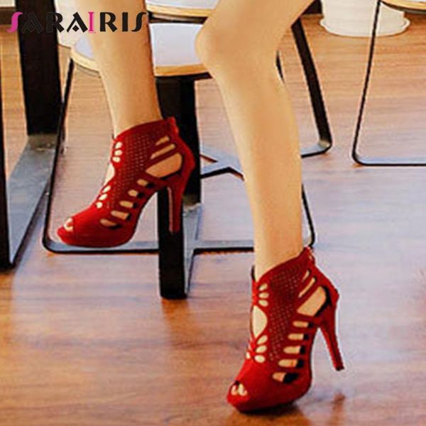 

sarairis элегантный peep toe сандалии лета дышащий hollow сандалии женщин мода супер высокие каблуки гладиатор обувь женщина, Black