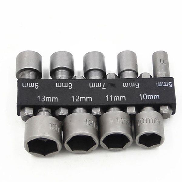 

9pcs adapter 1/4" metric 5 to 13mm wrench hex nut screw drill bit tool set socket hexagonal shank driver