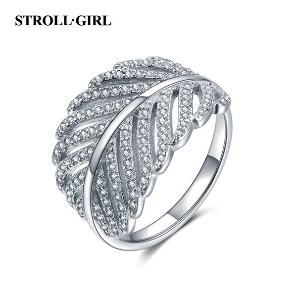 

strollgirl new 925 sterling silver sparkling spring tree leaves finger rings with white cubic zircon for women 2019 diy jewelry, Slivery;golden