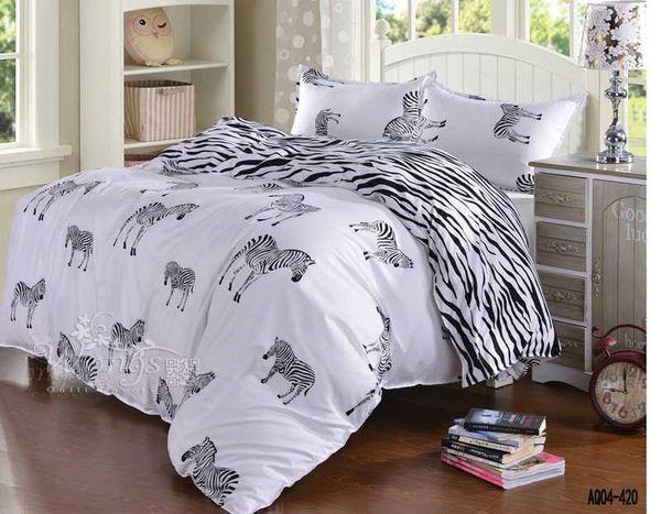 Großhandel - 3D-Schwarz-Weiß-Zebra-Bettwäsche-Set, Queen-Size-Doppelbett, Bettbezug, flaches Blatt, Kissenbezug, 3-teiliges Bettwäsche-Set