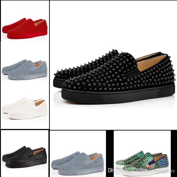 

design fashion nail lok fu dress red bottom casual shoes party wedding leather spikes lace casual shoes, Black