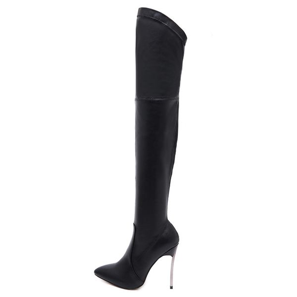

thigh high boots women autumn winter high heels over the knee boots pointed toe ladies shoes elastic long botas mujer, Black