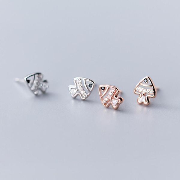 

925 solid sterling silver lovely fish cz post stud earrings jewelry a1863, Golden;silver