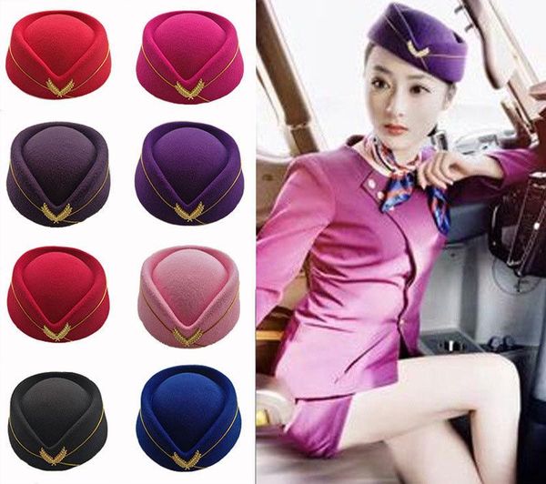 

women air stewardess hat woolen flight attendant hat stewardess cap for costume cosplay musical performance, Blue;gray