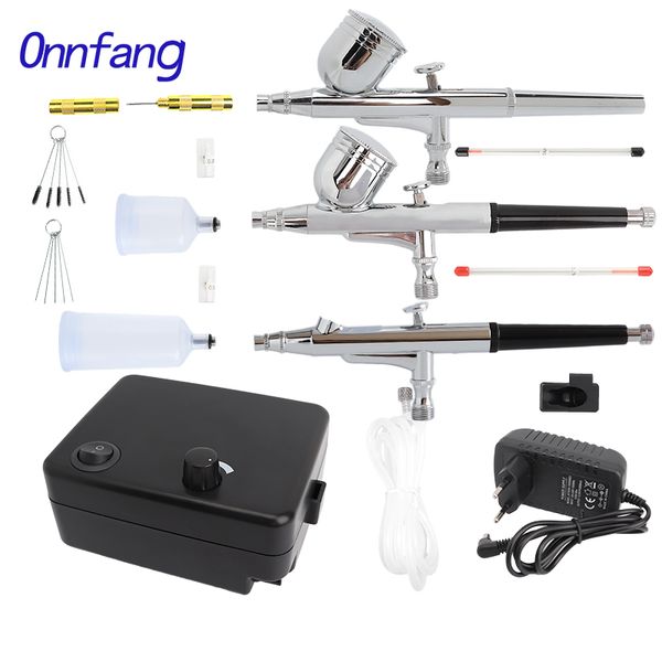 

onnfang dual action airbrush compressor kit 0.2/0.3/0.4/0.5mm paint spray gun tattoo manicure craft cake spray gun nail tool set