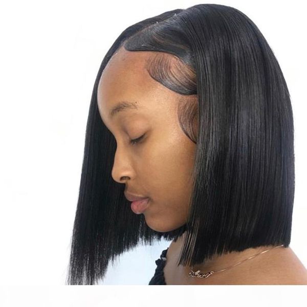 

indian remy full lace wig human hair short bob cut glueless virgin hair bob front lace wigs for african american, Black;brown