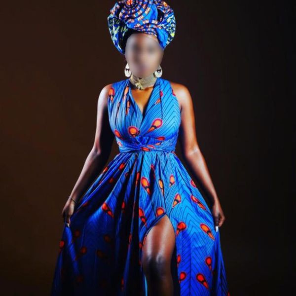 

multy-way african american dresses for women dashiki ankara floral print split asymmetric party gown woman outfit plus size, Red