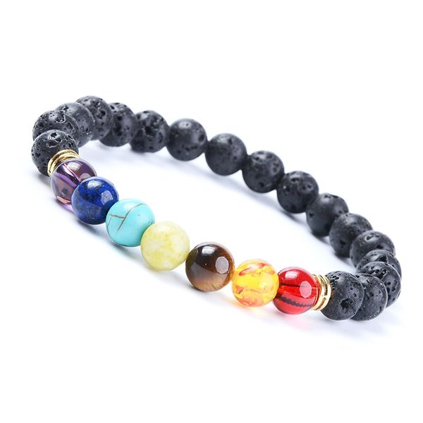 

fashionable sale handmade natural stone rainbow beads strand bracelet, Black