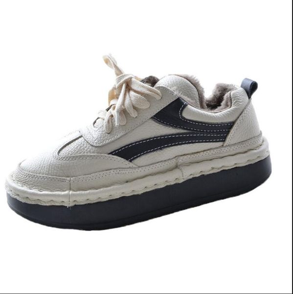 

jintoho 2020 genuine leather shoesthe spring of new mori girl literary thick bottom shoes,hand-made round head leisure shoes, Black