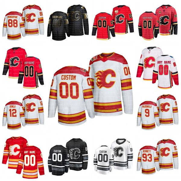 

custom calgary flames hockey johnny gaudreau jersey matthew tkachuk elias lindholm noah hanifin mark giordano 2020 heritage classic jersey, Black;red