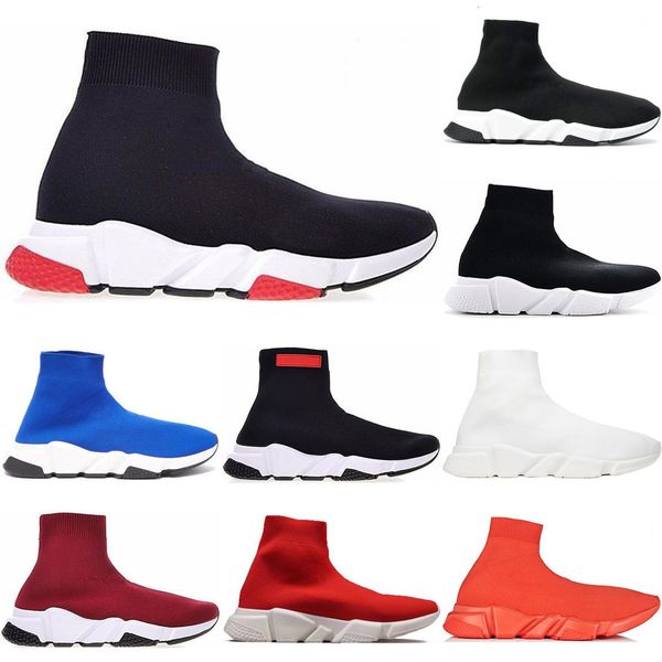 

2019 new paris speed trainers knit sock shoe original luxury designer mens womens sneakers high casual shoes with box, White;red