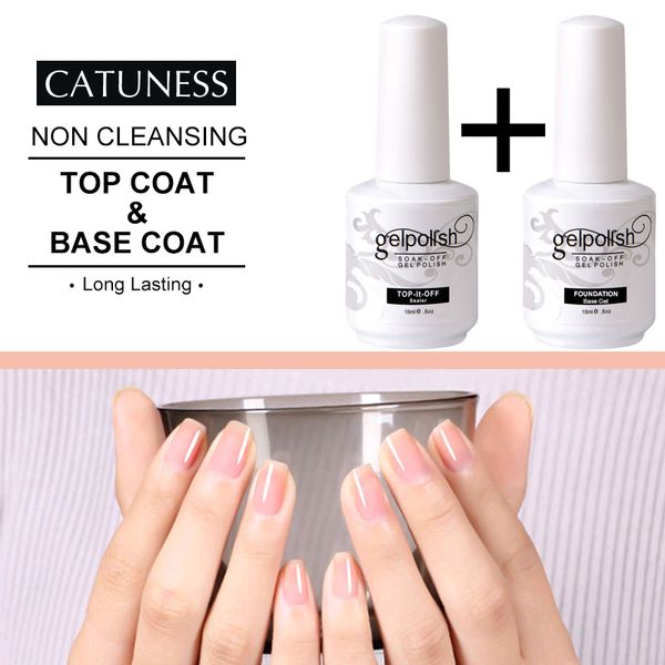 

catuness 15ml uv gel nail polish coat 2pcs base and varnishes nail gel primer long lasting uv art manicure, Red;pink