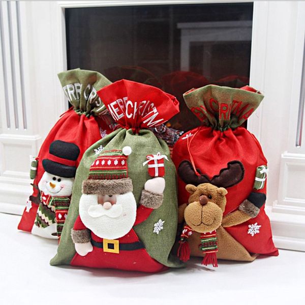 

new christmas decorations linen drawstring gift bag large candy bag holiday cartoon apple