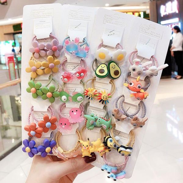 

10pc/set cute baby girls scrunchies kids hair accessories cute cartoon elastic hair bands flower animals fruit ponytail holder, Slivery;white