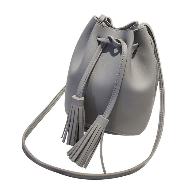 

new style tassel shoulder bags girls pu leather woman crossbody bags solid color fashion drawstring female bags