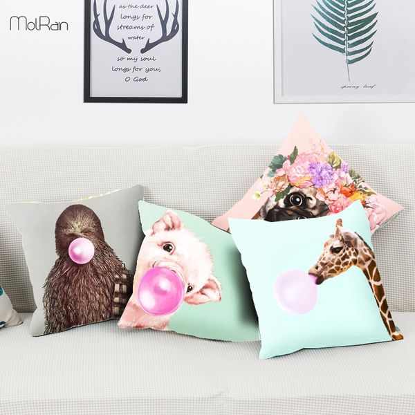 

cartoon animals decorative pillows blowing bubbles pig dog printed cushion cover sofa car polyester pillow cover home textile pillow case