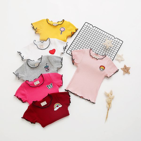 

summer kids girl short sleeve shirt casual embroidered t-shirt blouse girl t-shirt blouse, Blue