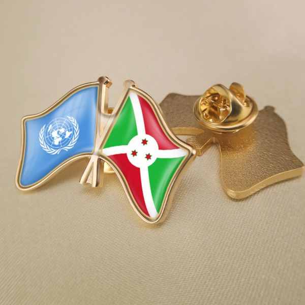 

united nations and burundi crossed double friendship flags lapel pins, Gray