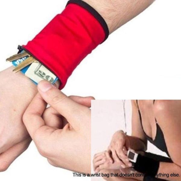 

wrist wallet pouch band fleece zipper running travel gym cycling safe sport coin key storage lightweight, Black;red