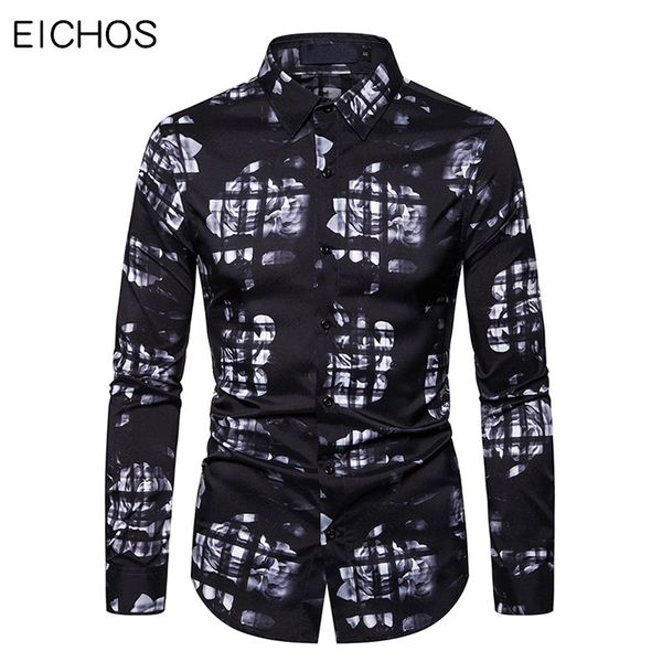 

vintage rose printed shirt men casual button down slim hipster shirt male long sleeve shirts men dress flower print top, White;black