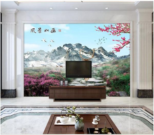 3D foto papel de parede personalizado murais de parede 3d papel de parede Novo estilo Chinês pequeno jardim fresco cenário de TV fundo decoração da parede pintura