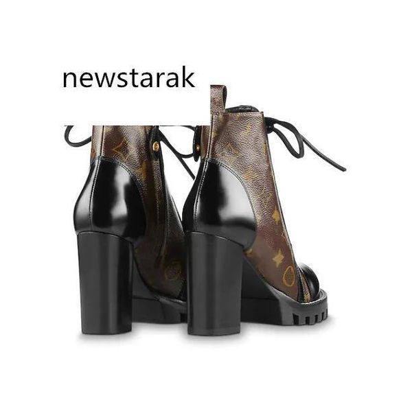 

famous brand shoes women's leather boots star trail popular thick heel black leather shoelace rubber outsole luxury 1a2y7w boots box
