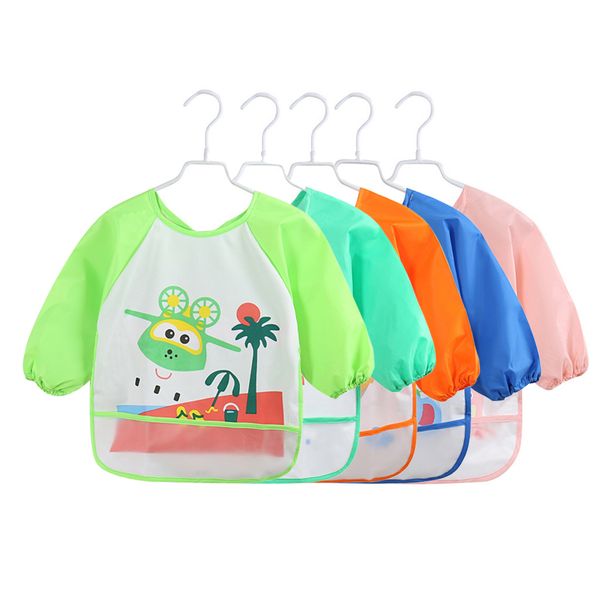 

Lovely Baby Bibs Infant Long Sleeve Waterproof Baby Feeding Smock Apron Children Plastic Coverall Bib Toddler Newborn Bib Apron