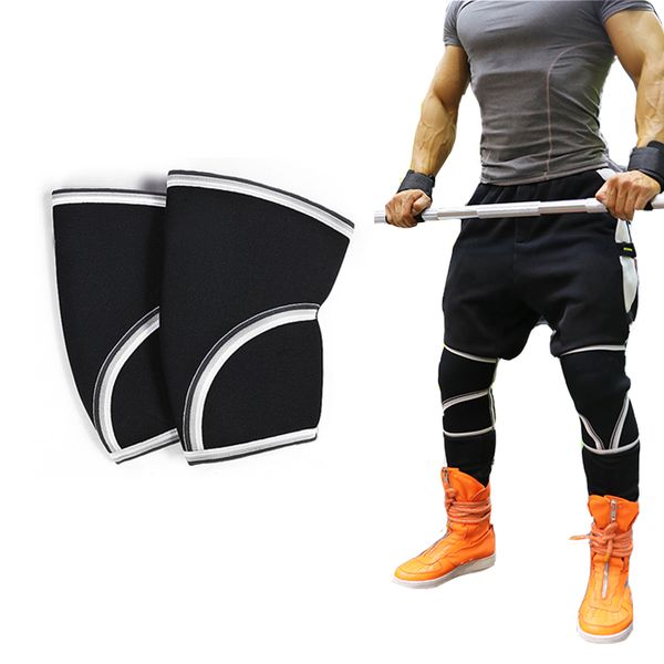

knee sleeve squat support compression pads brace weightlifting 7mm neoprene knee kneepad wraps bandage guard straps (1 pair, Black;gray
