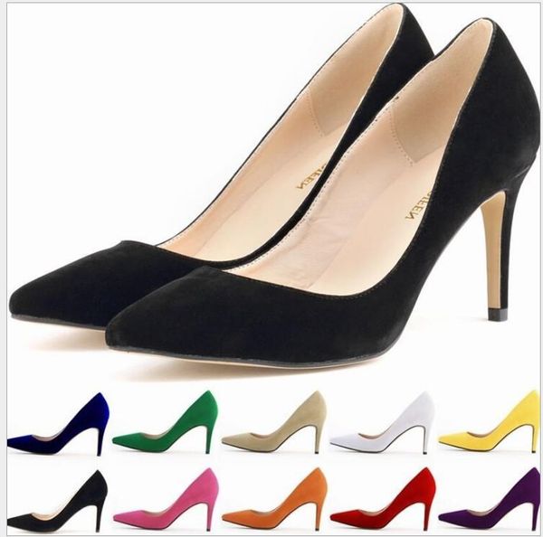 

wedding shoes fashion designer women party shoes red bottom high heels puple orange fuchsia green velvet pointed toes pumps dress shoe, Black