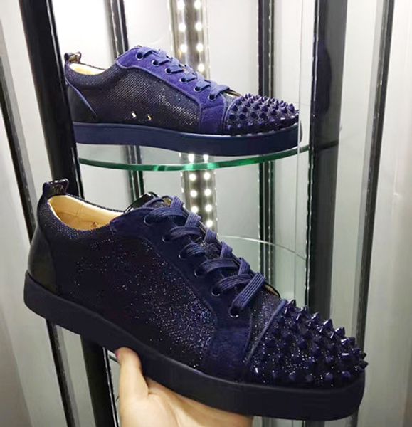 

new designer real leather suede red bottom casual men shoes slip-on boots mens women spike crystal leather sport sneakers box dust bag 35-47, Black