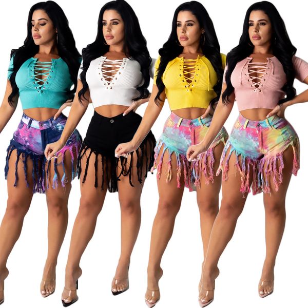 

womens 2020 luxury designer tshirts summer short sleeve precordial threading rope high waist tees female clothing, White