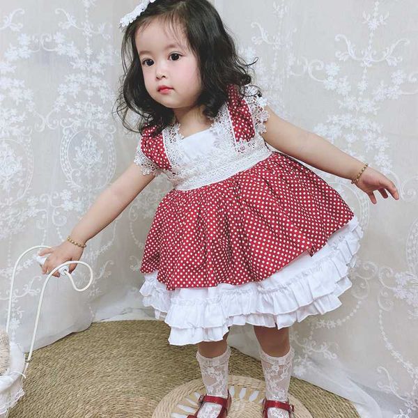

3pcs summer lolita spanish princess sleeveless bow ball gown dress red dot lace vintage birthday party dress for bady girls 0-7, Red;yellow