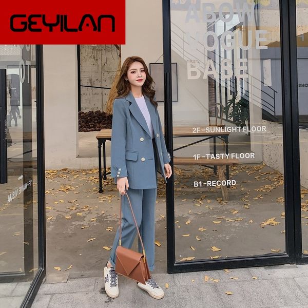 

set female 2019 autumn and winter new casual suit jacket two-piece temperament solid color self-cultivation slimming women's, White;black