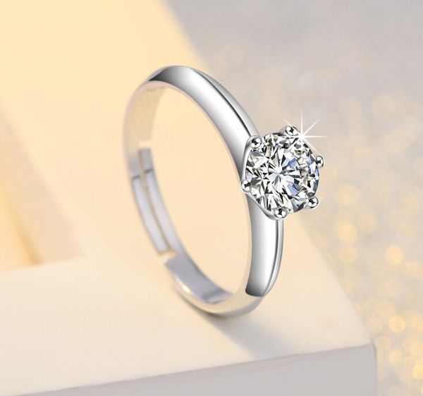 

ladies 925 sterling silver ring with six-claw opening adjustable fashion design accessories wholesale, Golden;silver