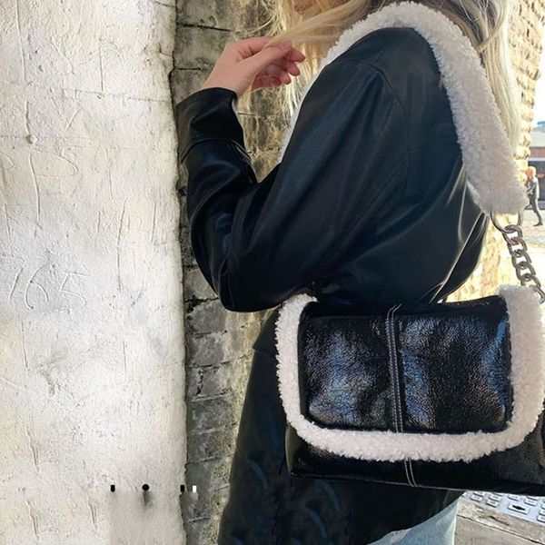 

fashion imitation lamb wool women shoulder bags handbags faux fur messenger bag large capacity totes warm purses