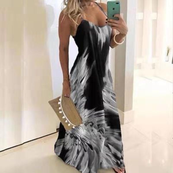 

womens sleeveless beach dresses 2020 new arrival summer women printed dresses quality women clothing 12 colors size ph-yf203124, Black;gray