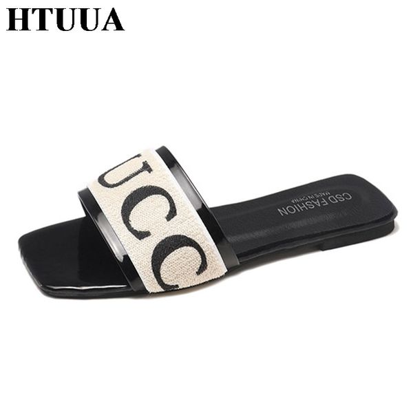 

HTUUA Марка Тапочки Женские Горки Летние Уютные Туфли Плоские Шлепанцы Письмо Мода