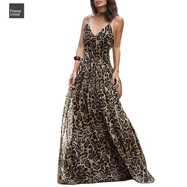 

женщины лето печать длинного платье v шея спагетти погоны леопард бич платье 2019 рукава вскользь платье макси, Black;gray