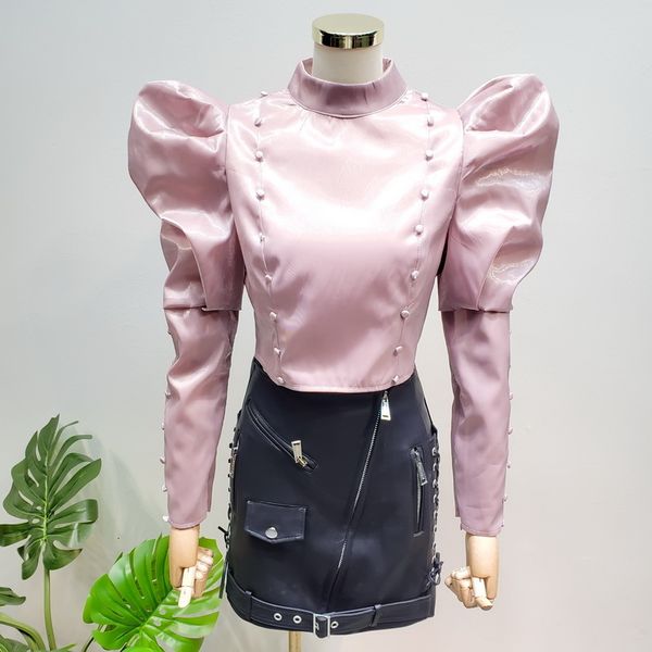 

deat 2020 spring summer long puff sleeve rayon blouse women mh345, White
