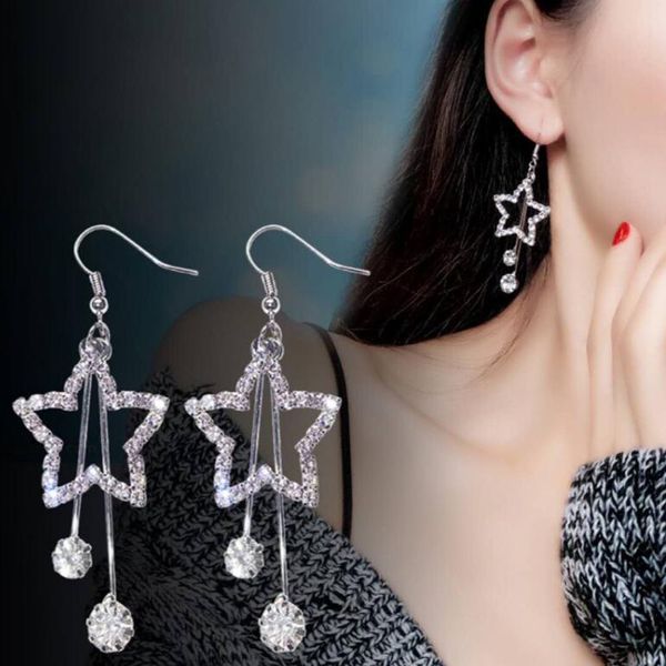 

simple new design star rhinestone crystal silver stud earrings piercing pentagram earrings for women wedding party gift ing, Golden