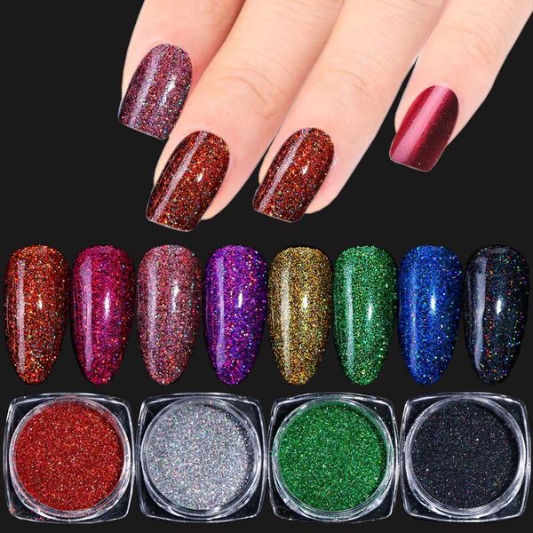 

1box laser nail glitter powder sparkly chrome pigment for nails holo shimmer dust gel polish flakes manicure decoration trl01-16, Silver;gold
