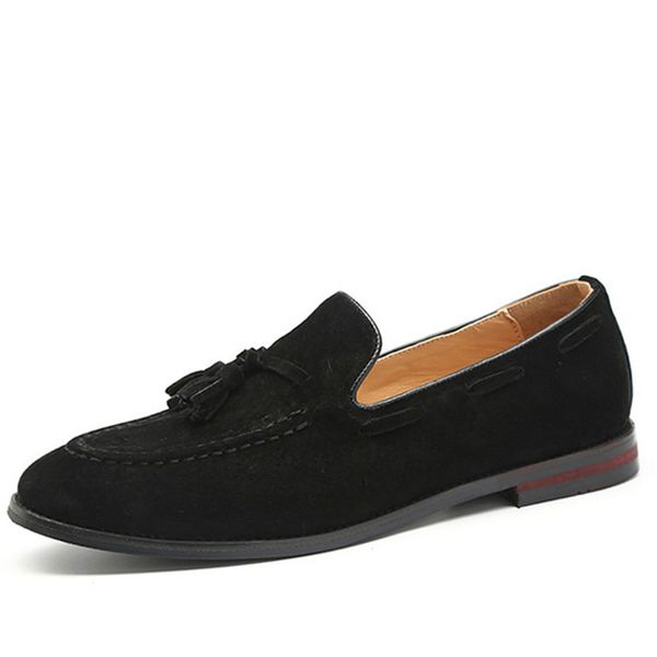 

qwedf tassel fringe cow suede mens shoes casual big sizes pointed toe slip on shoes men loafers boat men luxury 2019 g8-06, Black