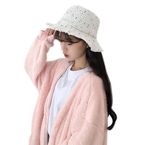 

2019 new ladies autumn winter cap japanese retro knit fisherman hat women foldable sunscreen cute style mesh plaid hat, Blue;gray
