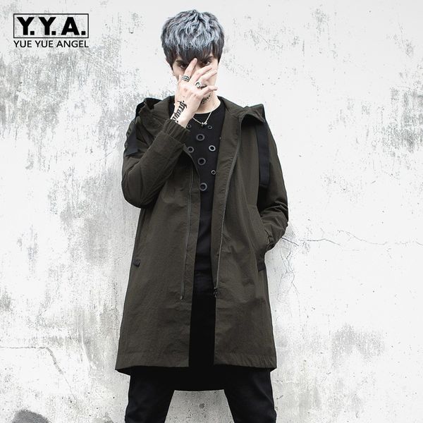 

army green bomber jacket high-street hip hop coat man zipper windbreaker men hooded coats trench mens long casual outerwear -xl, Tan;black