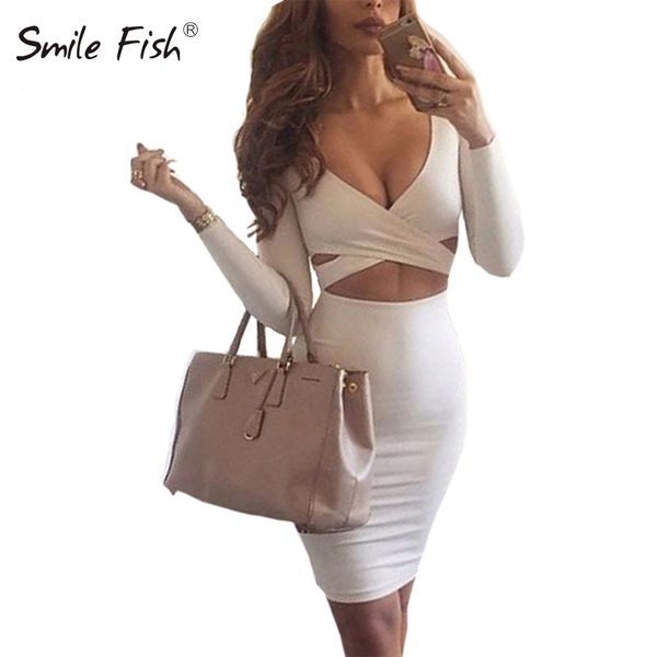 

bodycon bandage dress long sleeve elastic warm elegant party dresses 2017 midi pencil club bodycon vestidos m0522, White;black
